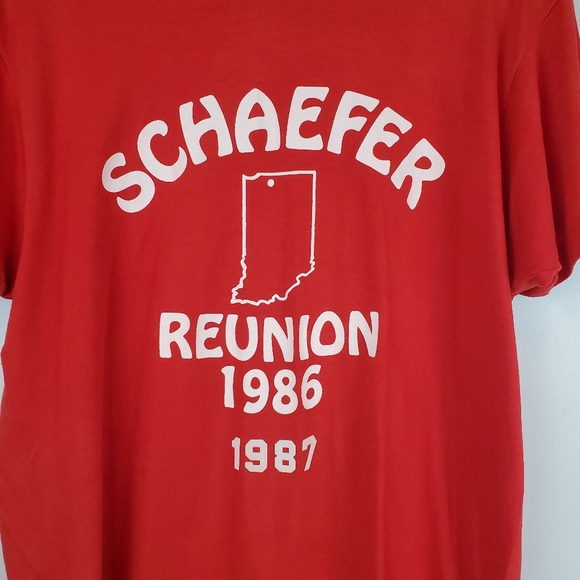 VTG 1987 Screen Stars Indiana Schaefer Reunion Shirt Single Stitch XL Y M Adult - Picture 6 of 6